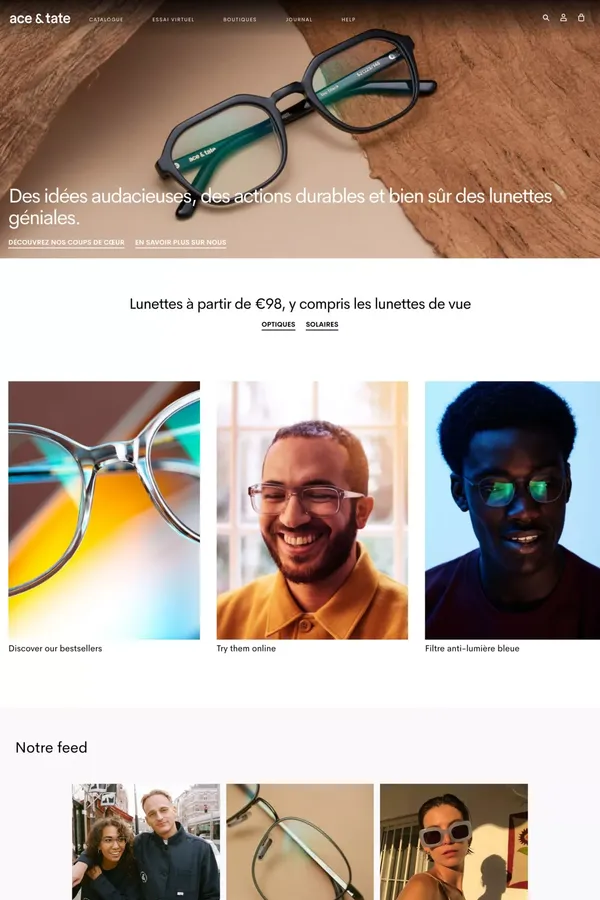 Lunettes de vue en ligne à partir de €98 | Ace & Tate - Landing design inspiration