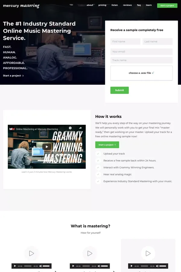 #1 Online Music Mastering Service | Mercury Mastering - website design inspiration