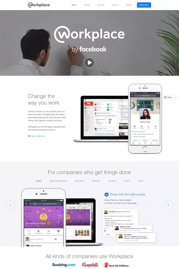 Workplace by Facebook - Landing design inspiration