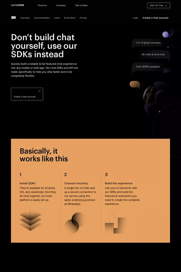 Chat SDK, API for real-time chat: Voice, Video &Text Chat for Apps & Websites - CometChat - Landing design inspiration