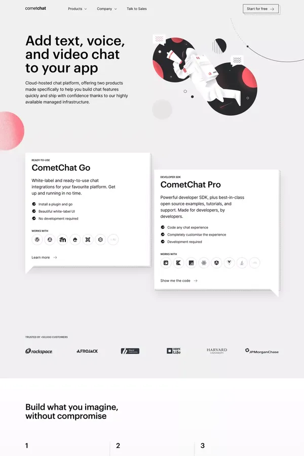 Add text, voice, and video chat to your app - CometChat - Landing design inspiration