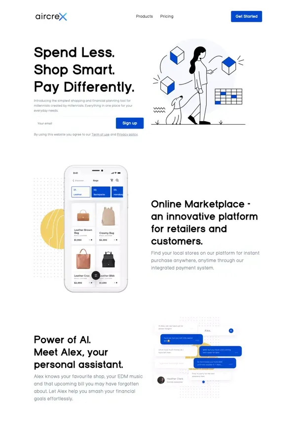Spend Less. Shop Smart. Pay Differently - aircrex - Landing design inspiration