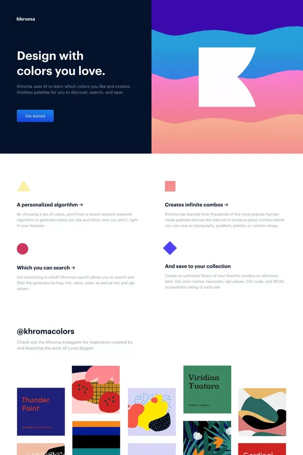 Khroma - The AI color tool for designers - Landing design inspiration