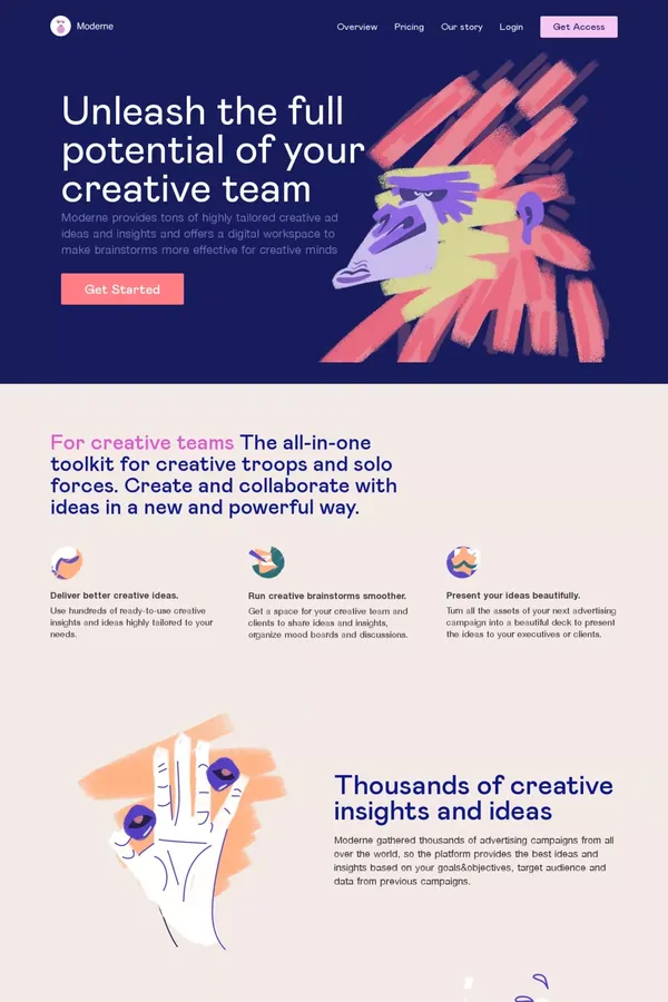 Home – Moderne: Unleash the full potential of your creative team - Landing design inspiration