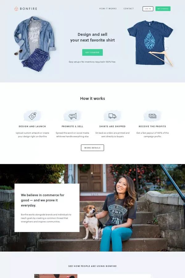Bonfire - Design & Sell Custom Shirts Online - Landing design inspiration