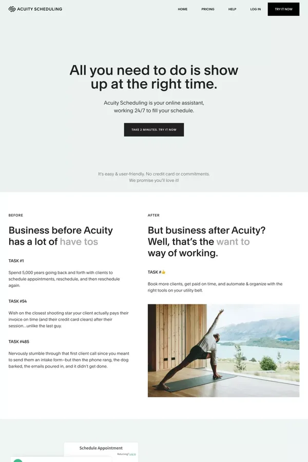 Acuity Online Appointment Scheduling - Landing design inspiration