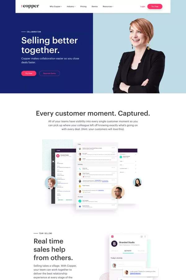 Collaborative CRM Built For Teams | Copper - Landing design inspiration