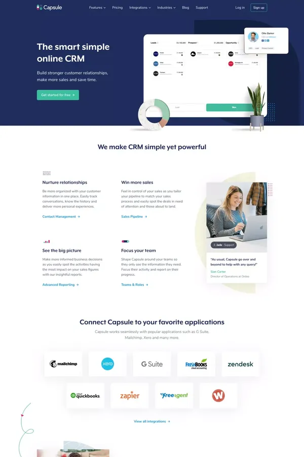 CRM Made Simple | Capsule - Landing design inspiration