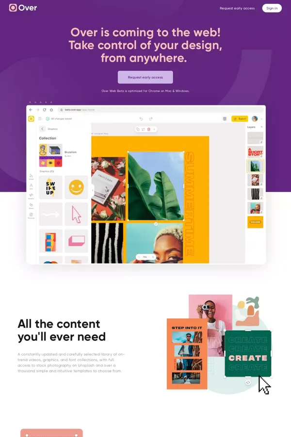 Over Web Beta - Landing design inspiration