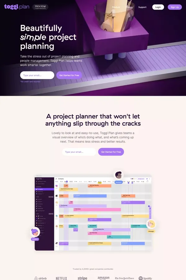 Toggl Plan: Project planner & schedule maker for teams - Landing design inspiration