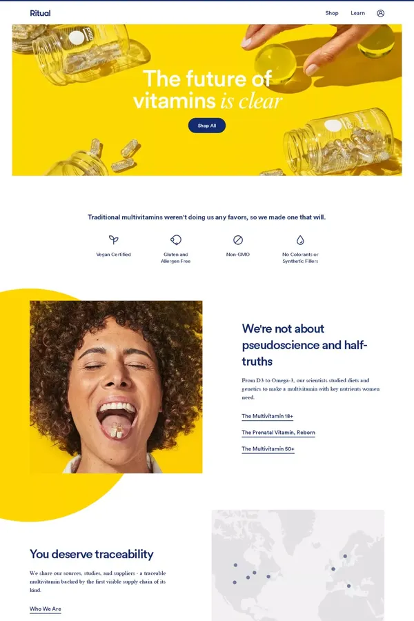 Ritual: The Future of Vitamins is Clear - Landing design inspiration