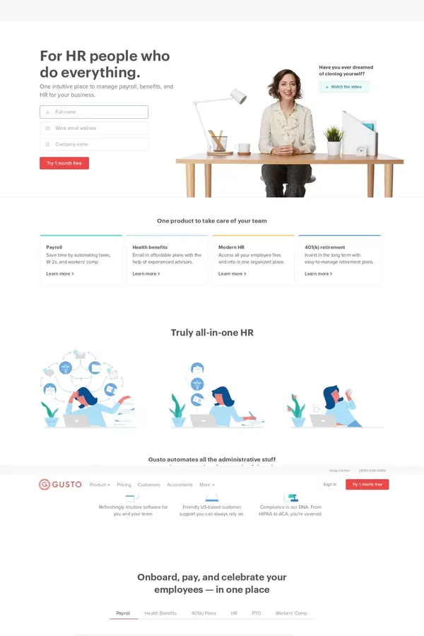 Gusto | Online HR Services: Payroll, Benefits and everything else | Gusto - Landing design inspiration
