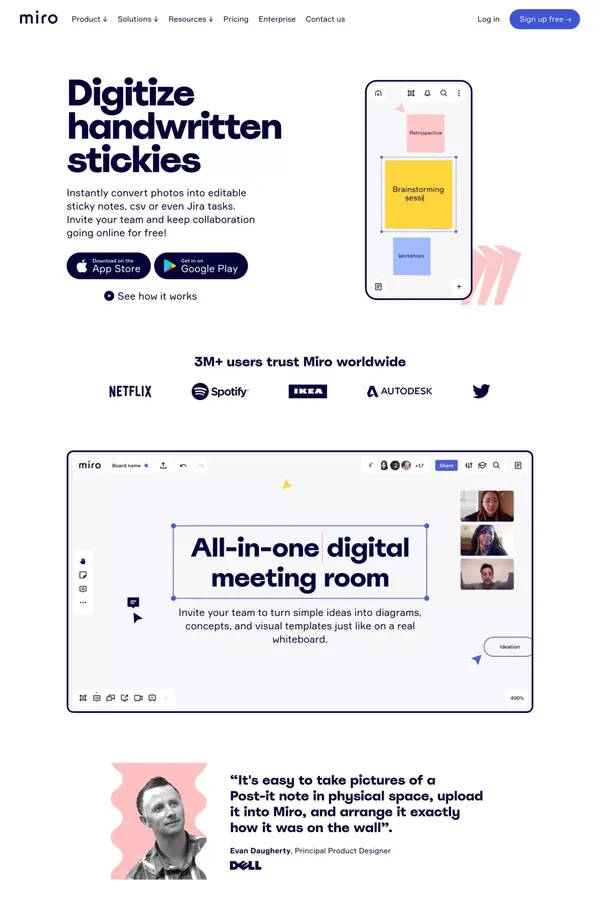 Capture Sticky Notes Online: Digitize Paper Stickies | Miro - Landing design inspiration