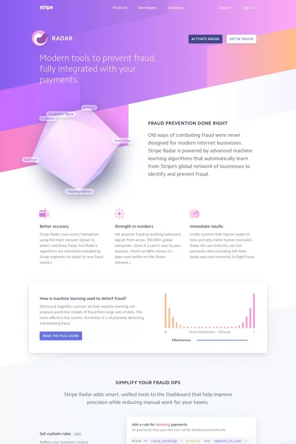 Stripe: Radar - Landing design inspiration