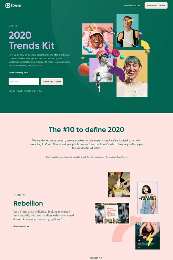 Over's 2020 Trends Kit - Landing design inspiration