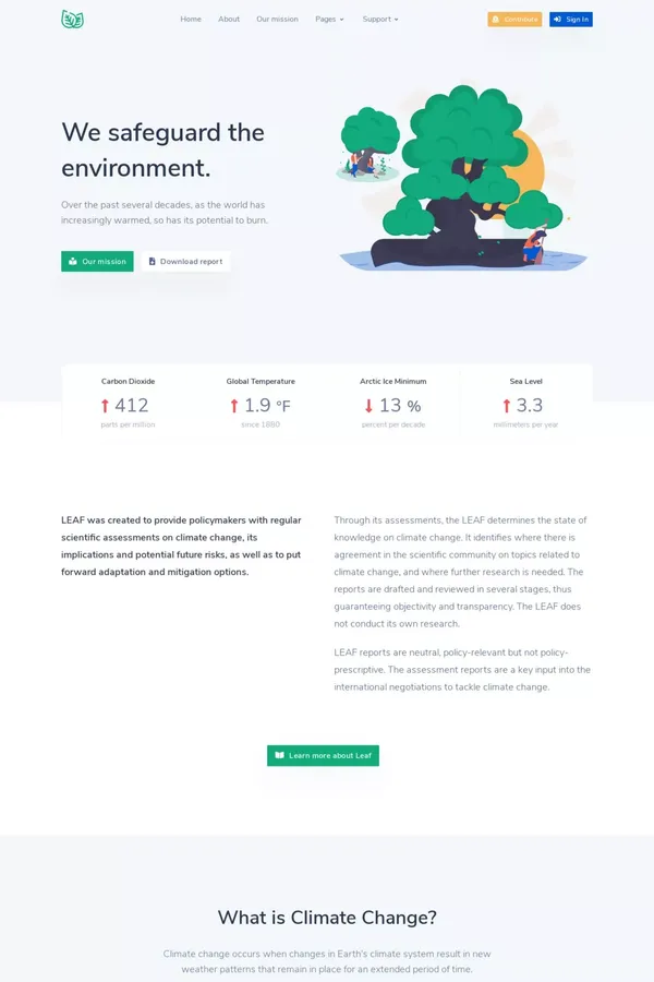 Leaf - Non Profit environmental Bootstrap 4 Theme - Landing design inspiration