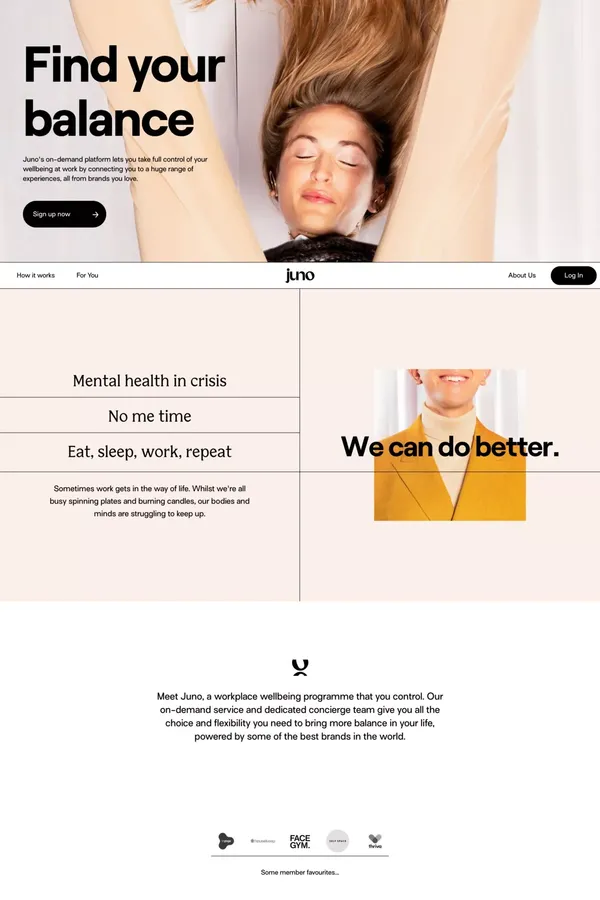 Juno: the life company® ■ wellbeing choices for teams - Landing design inspiration
