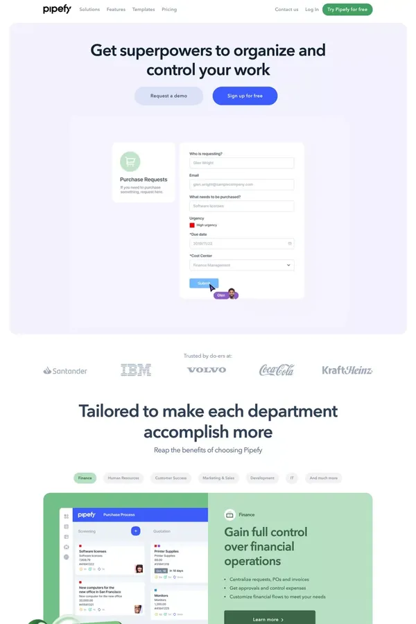 The Work Management Platform | Pipefy - Landing design inspiration