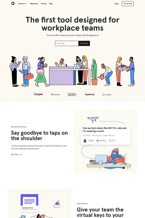 Managed by Q | The first tool designed for workplace teams - Landing design inspiration