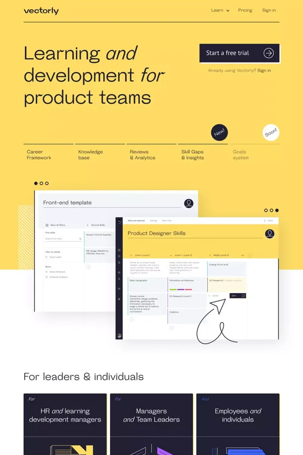 Learning and development for product teams - Landing design inspiration