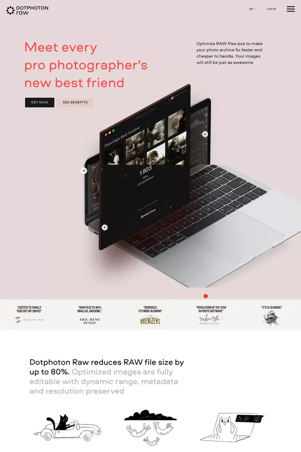 Dotphoton Raw – RAW image optimization - Landing design inspiration