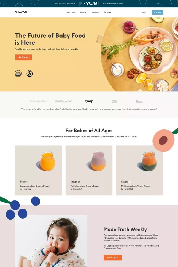 Yumi - Fresh, Organic Baby Food Delivered - Landing design inspiration