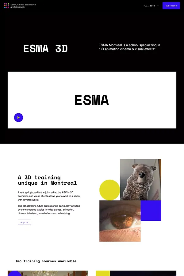 ESMA, Cinéma d'animation & Effets Visuels | ESMA, Cinéma d'animation & Effets Visuels - Landing design inspiration