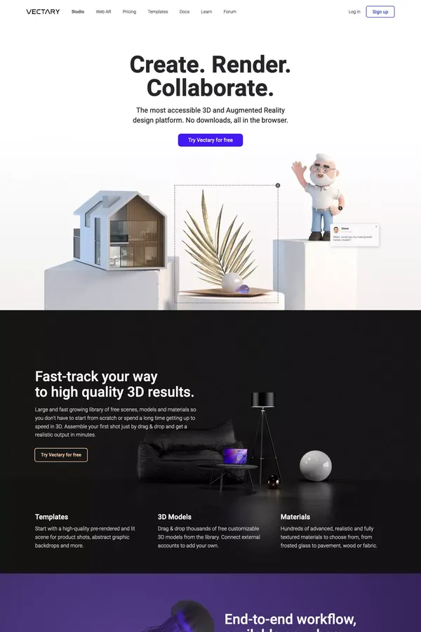 Vectary – The Easiest Online 3D Design and 3D Modeling Software - Landing design inspiration