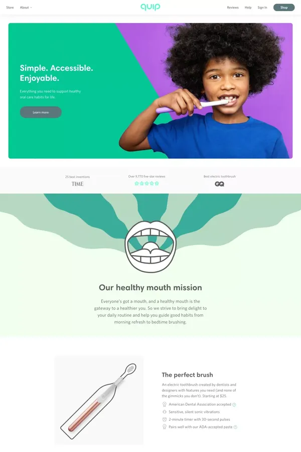 quip | Better oral care, made simple - Landing design inspiration