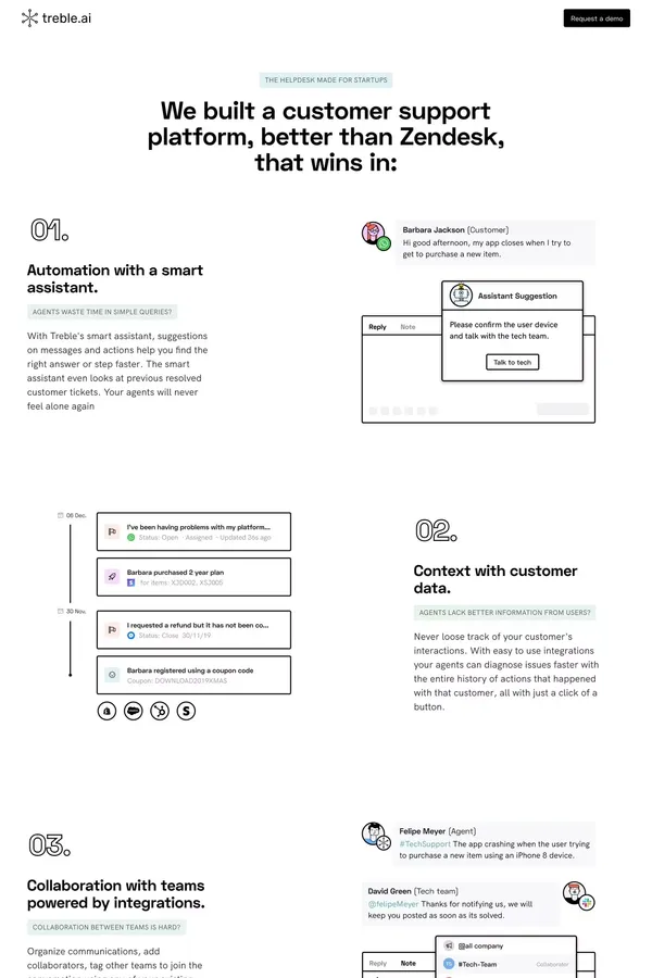 Treble.ai - Helpdesk - Landing design inspiration