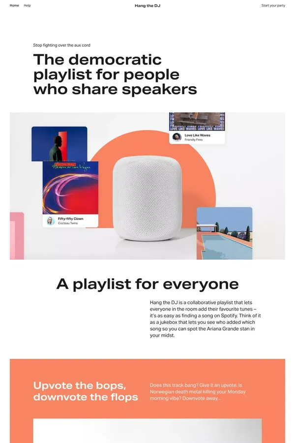 Hang the DJ - Landing design inspiration