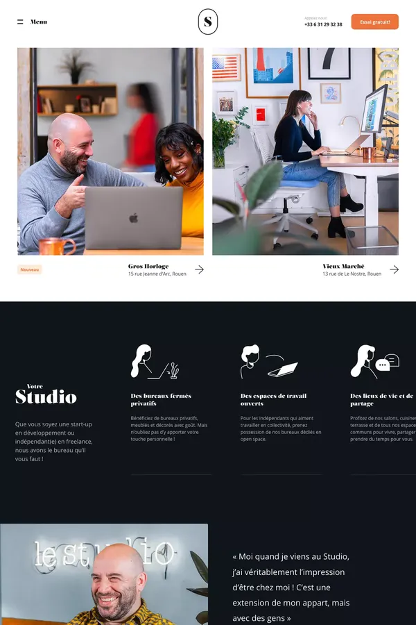 Coworking,  espaces de bureaux et salles de réunions à Rouen - Landing design inspiration