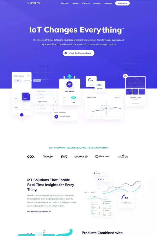Leverege | IoT Changes Everything - Landing design inspiration