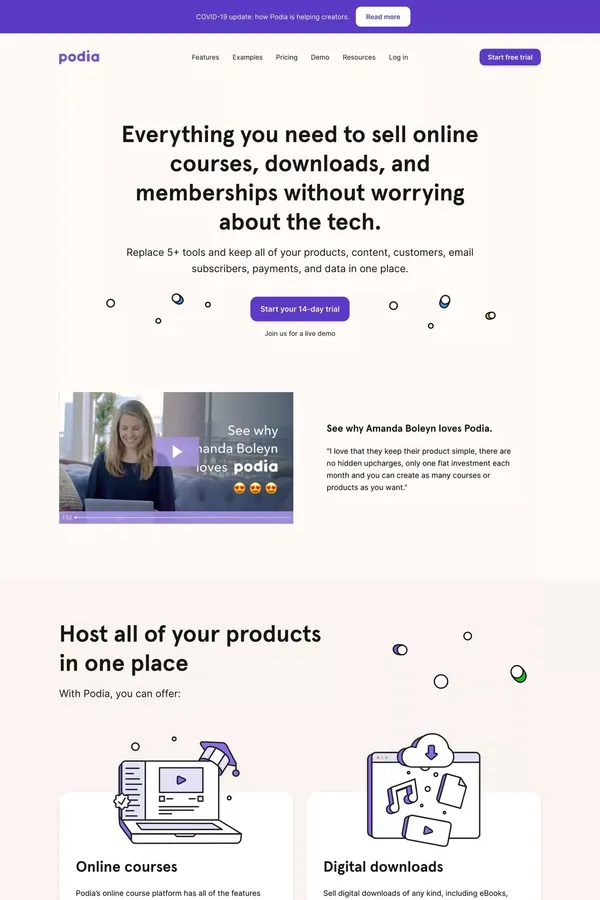 Podia - Sell Online Courses, Memberships, and Downloads - Landing design inspiration