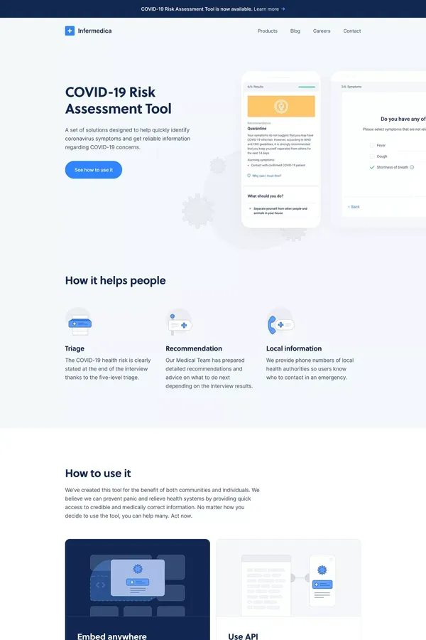 COVID-19 Risk Assessment tool – Infermedica - Landing design inspiration