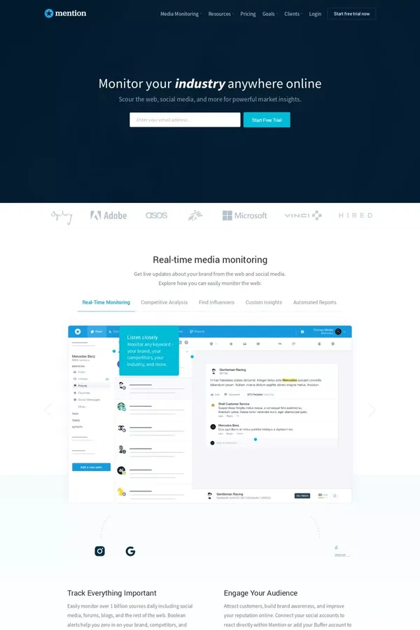 Mention - Landing design inspiration