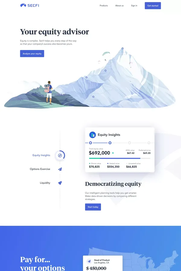 Secfi - Your equity advisor - Landing design inspiration