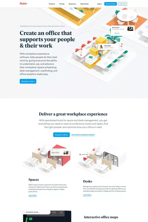 Conference Room Scheduling Software, Desk Booking & Workplace Analytics | Robin - Landing design inspiration