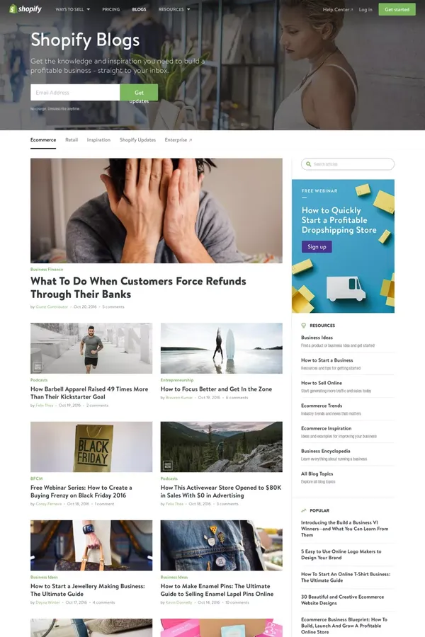 Ecommerce Marketing Blog - Ecommerce News, Online Store Tips & More by Shopify - Blog design inspiration