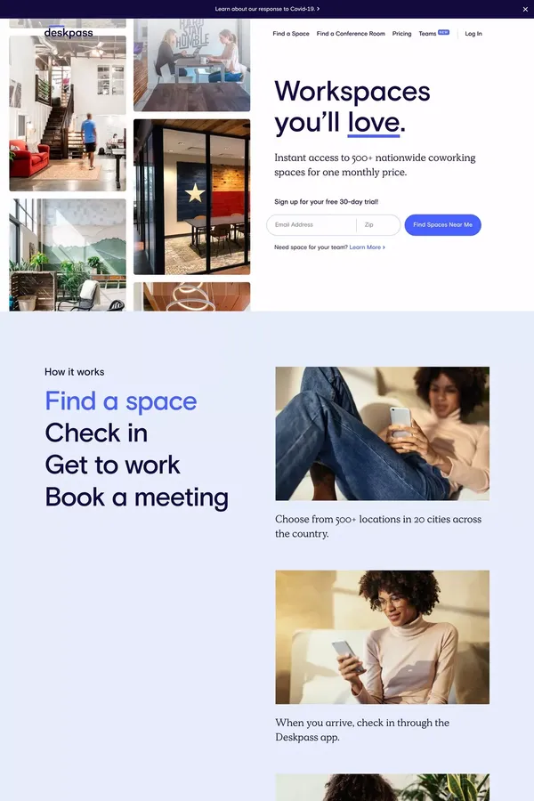 Coworking & Shared Offices | Deskpass - Landing design inspiration