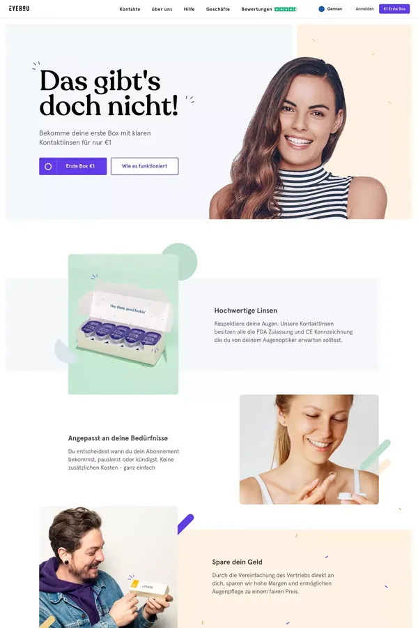 Eyebou | Daily Contact Lenses on Subscription - Landing design inspiration