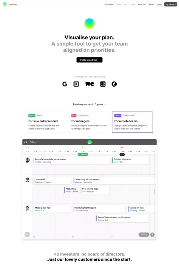 Roadmap – Visual prioritisation software - Landing design inspiration