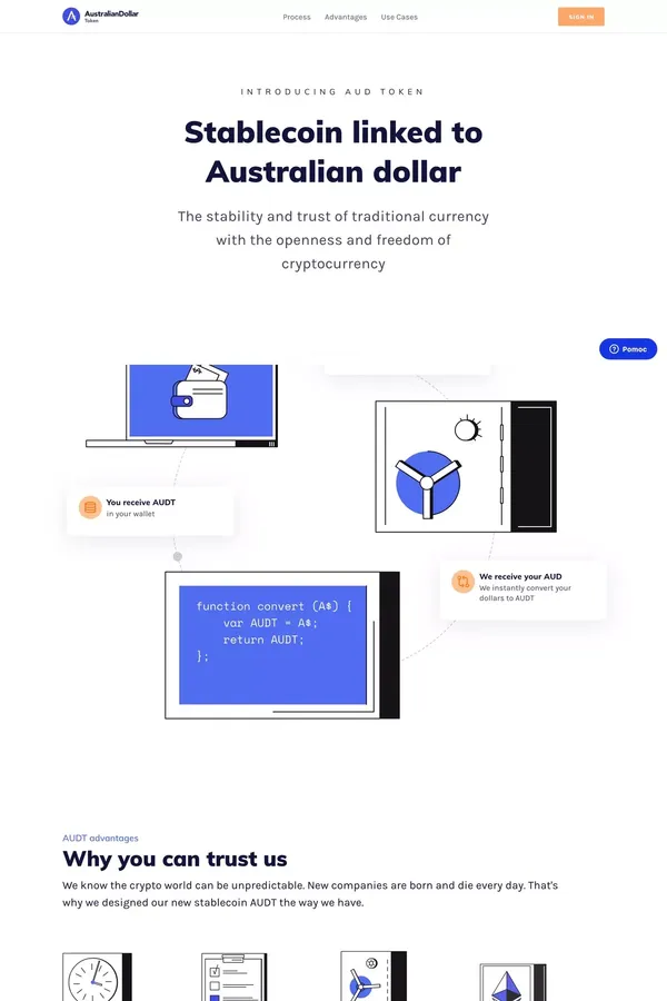 AUDT stablecoin - digital Australian dollar on the Blockchain - Landing design inspiration