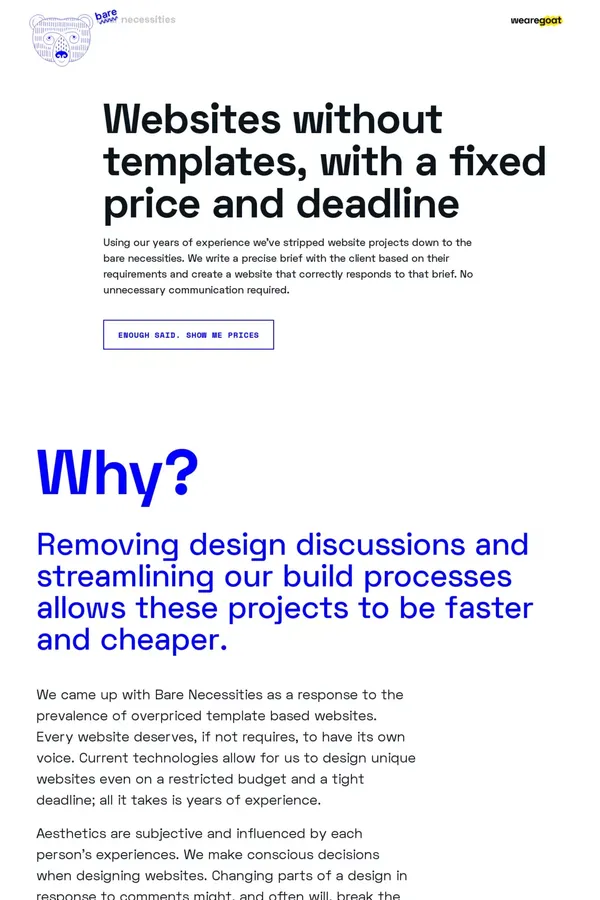 Websites without templates, with a fixed price and deadline - wearegoat - Landing design inspiration