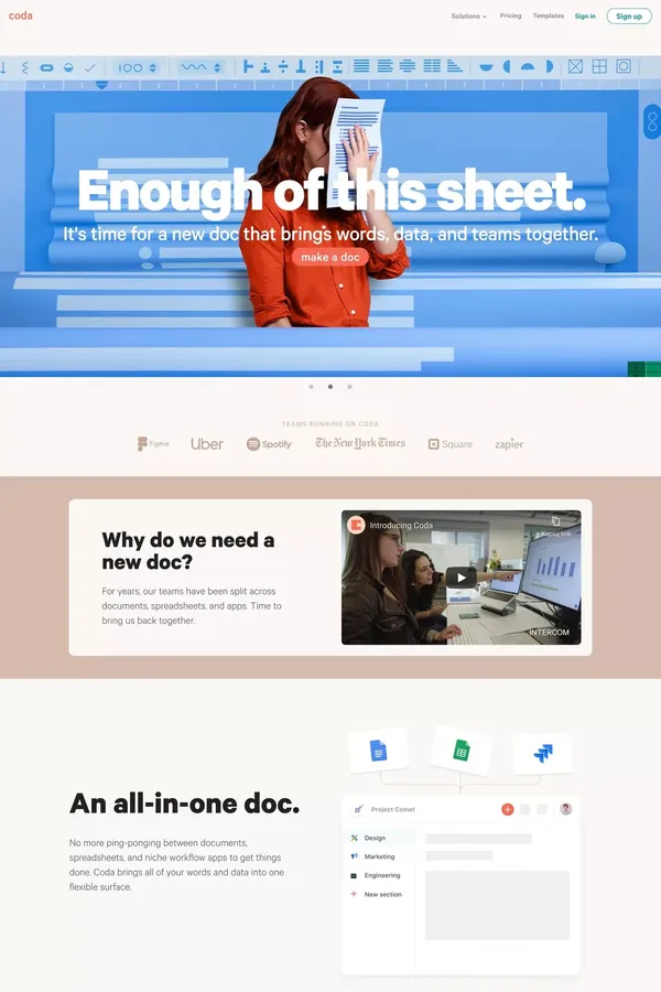 Coda | A new doc for teams. - Landing design inspiration