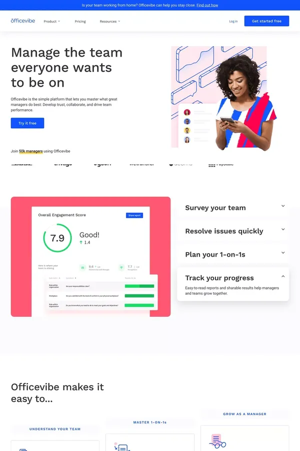 Officevibe I Manage The Team Everyone Wants To Be On - Landing design inspiration