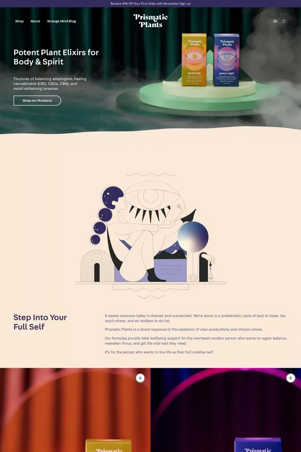 Good Day & Good Night Adaptogenic Tinctures with CBD– Prismatic Plants - Landing design inspiration