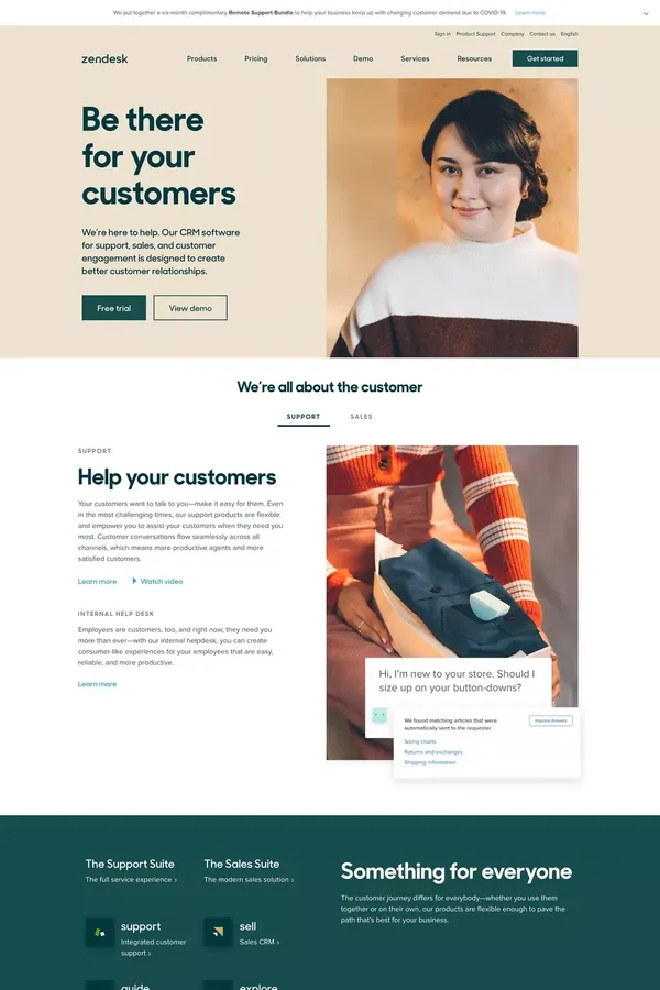 Zendesk | Customer support ticket system & sales CRM software company - Landing design inspiration