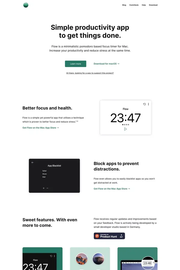 FLOW. Get Things Done. | Worktimer for Mac & iPhone - Landing design inspiration