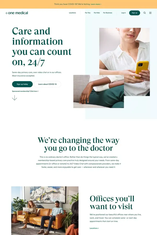 Exceptional Primary Care - Find a Doctor Near You | One Medical - Landing design inspiration